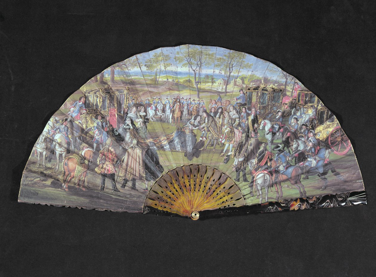 Fächer, darstellend die Hochzeit von Ludwig von Frankreich (1638-1715) und Marie-Anne de Baviere (1660-90) in Vitry-le-Francois im Jahr 1680 von French School