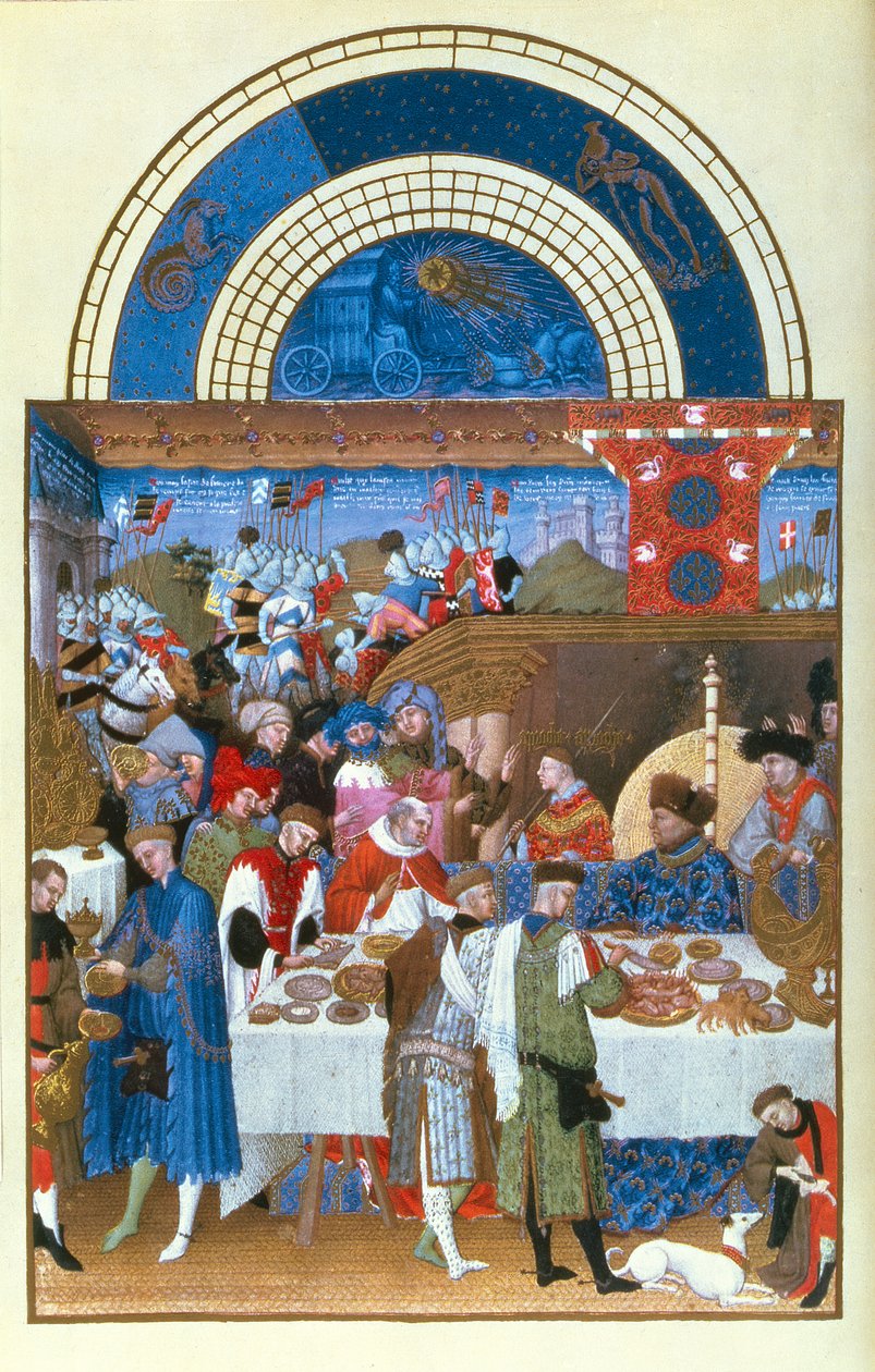 Faksimile von Januar: Bankettszene von den Limbourg-Brüdern, aus den Tres Riches Heures du Duc de Berry von French School