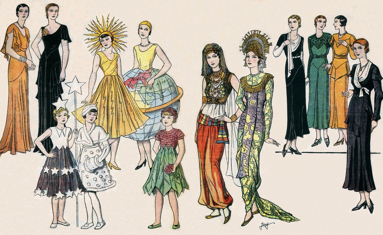 Französische Damen- und Kinderkleidung von French School