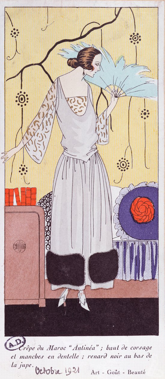 Modeplatte, die einen Fächer aus Federn darstellt, aus Art, Gout, Beaute, 1921 von French School