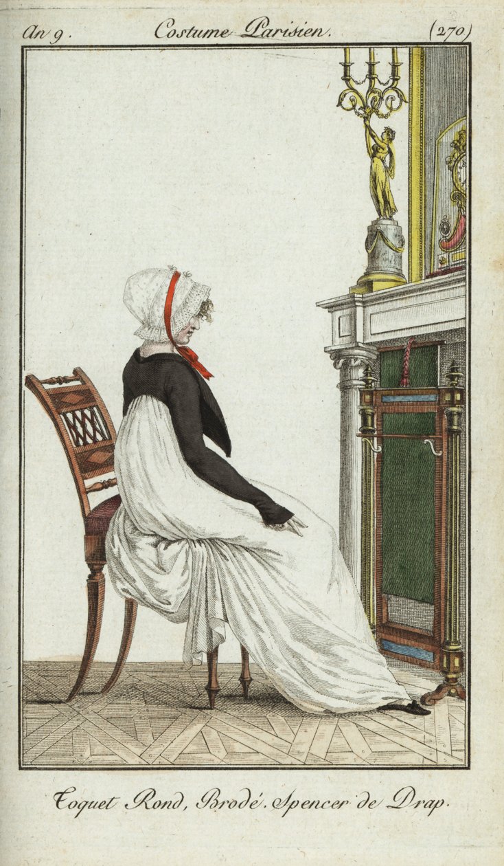 Modische Frau sitzt vor einem Kamin von French School