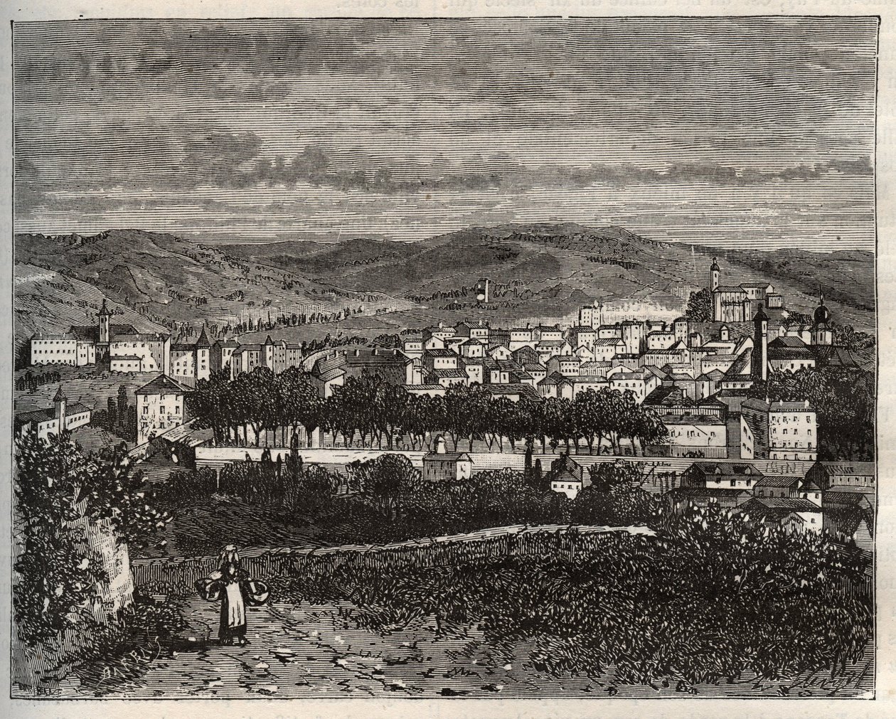 Figeac - Lot, in der Region Midi-Pyrénées - Gravur in „La France illustrée: Geographie, Geschichte, statistische Verwaltung“ von V.A. Malt-Brown. 1884 von French School