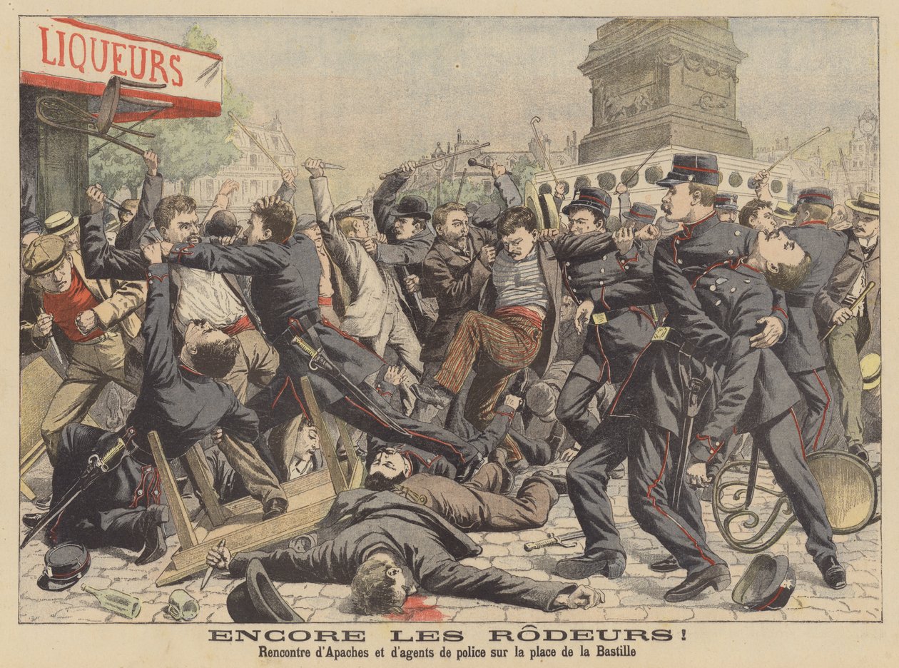Kampf zwischen Apachen und der Polizei auf der Place de la Bastille in Paris von French School