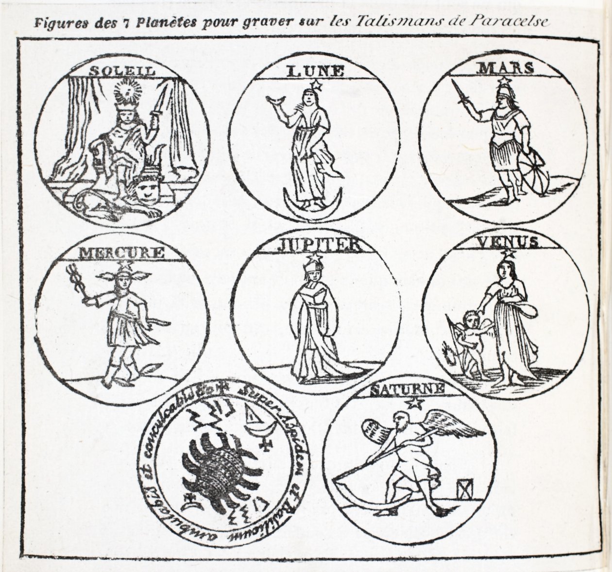Figuren der 7 Planeten zum Gravieren auf die Talismane von Paracelsus von French School