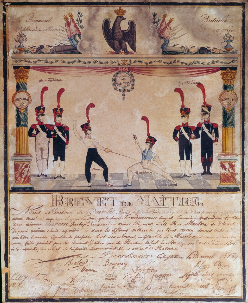 Erstes Kaiserreich: Meister der Waffen-Zertifikat von 1813. Fechtdiplom, Paris, Armeemuseum von French School