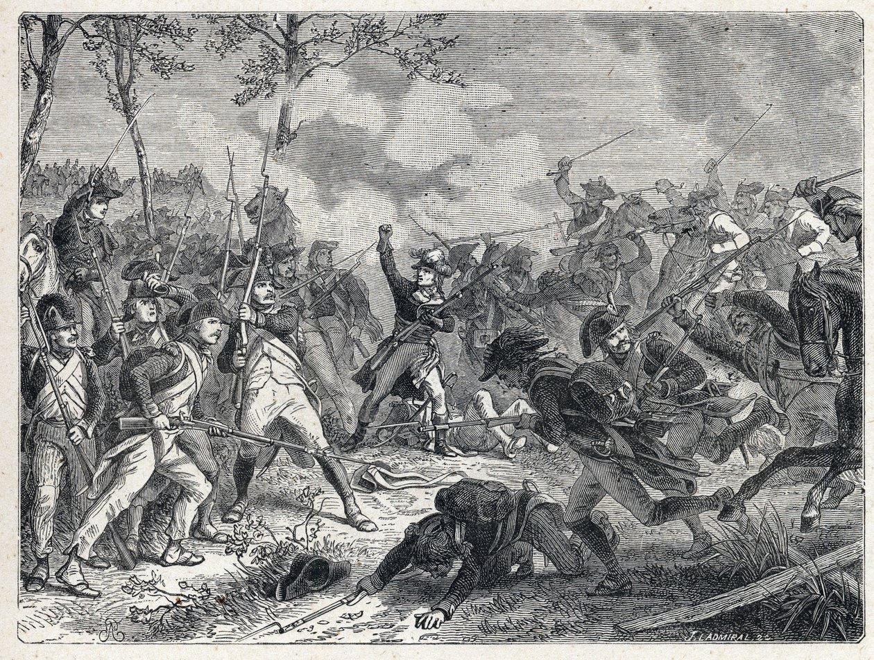 Erste Koalition: Lazare Nicolas Marguerite Carnot (1753-1823) während der Schlacht von Wattignies gegen die österreichische Armee am 16. Oktober 1793. von French School