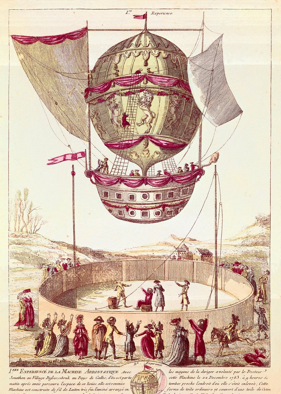 Erster Flug eines Heißluftballons, 22. Dezember 1783 in Defsessebruk (Wales) von French School