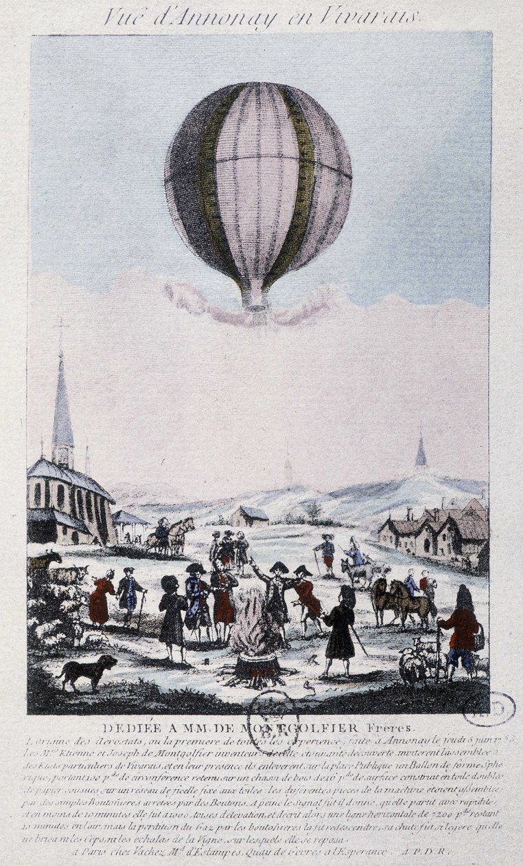 Erster Flug nach Annonay der Brüder Montgolfier im Jahr 1783 von French School
