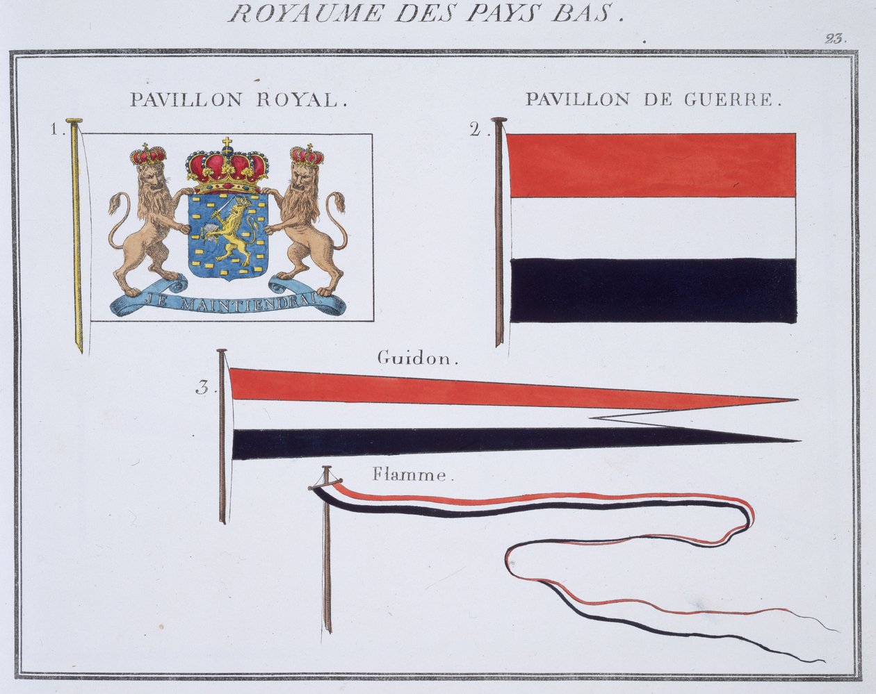 Flaggen aus dem Königreich der Niederlande, aus einem französischen Flaggenbuch, ca. 1819 von French School