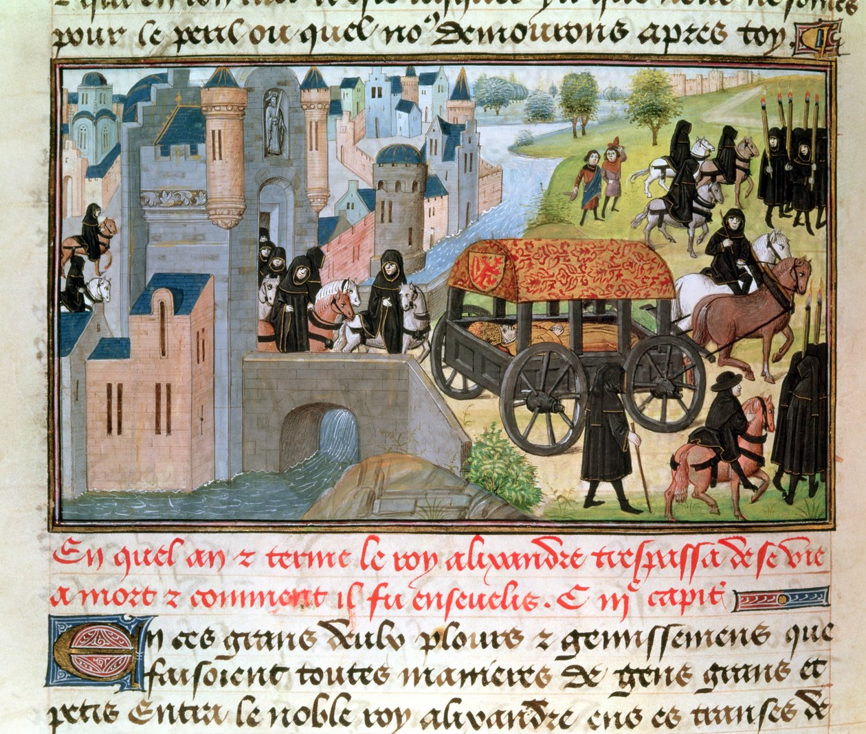 Wie Alexander der Große starb und begraben wurde, aus dem Manuskript von Jean Vauquelin, aus der Histoire du Grand Alexandre, 1460 von French School