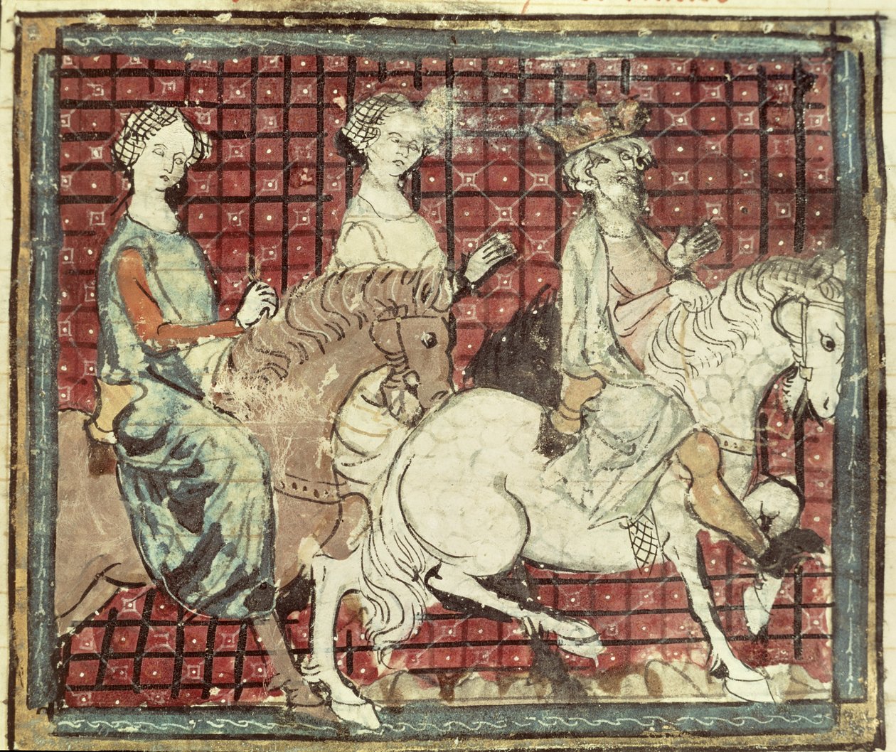 Fol.31r Chilperic I (543-97) und Fredegonde zu Pferd, aus den Grandes Chroniques de France, 1375-79 von French School