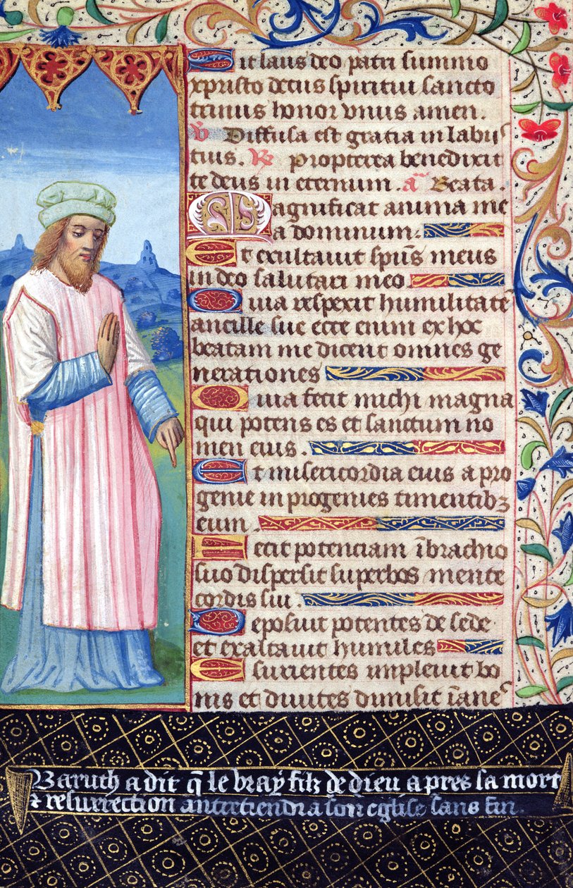 Text des Magnificat mit einem Porträt von Baruch, aus Heures a lUsage de Rome von French School