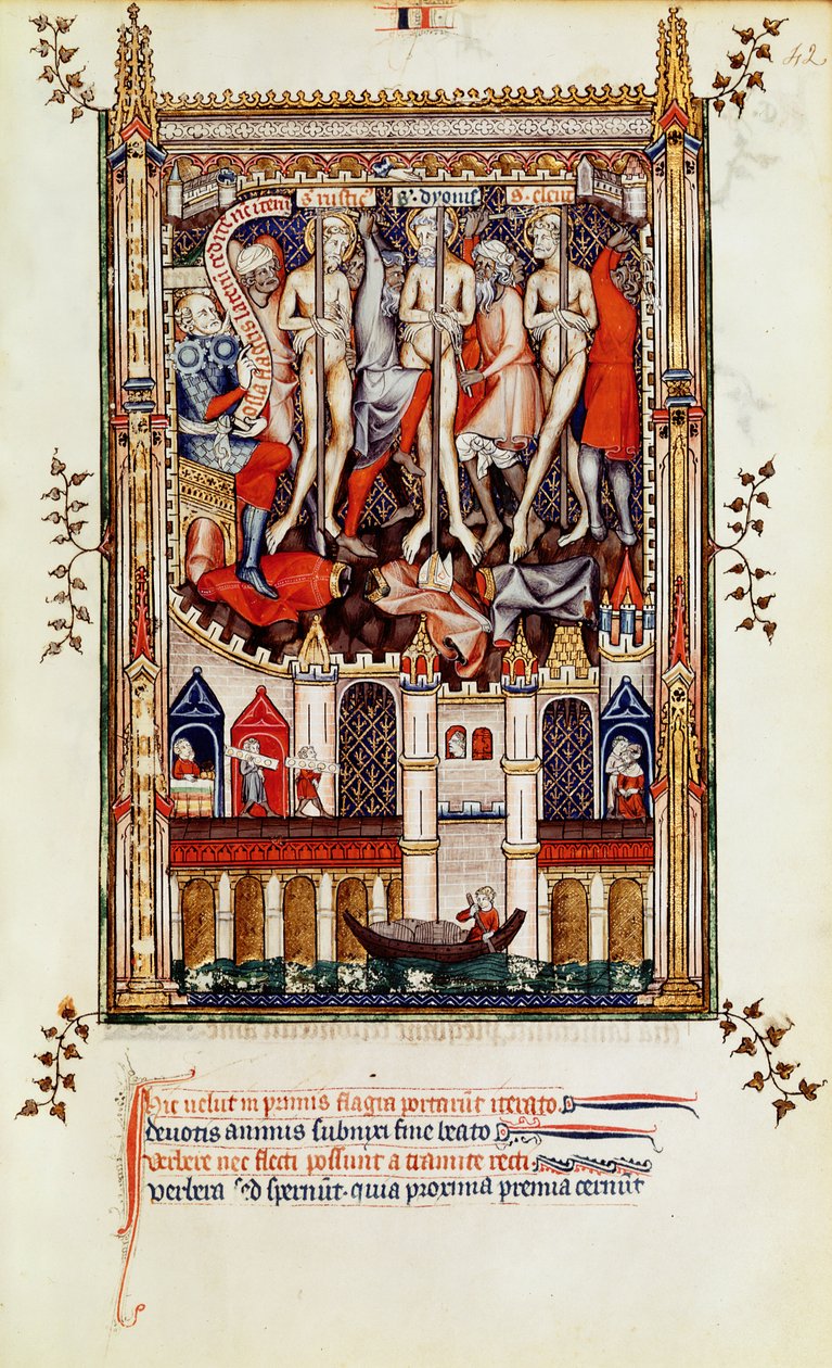 Dritte Geißelung von St. Denis und seinen Gefährten, aus Vie de St. Denis, 1317 von French School