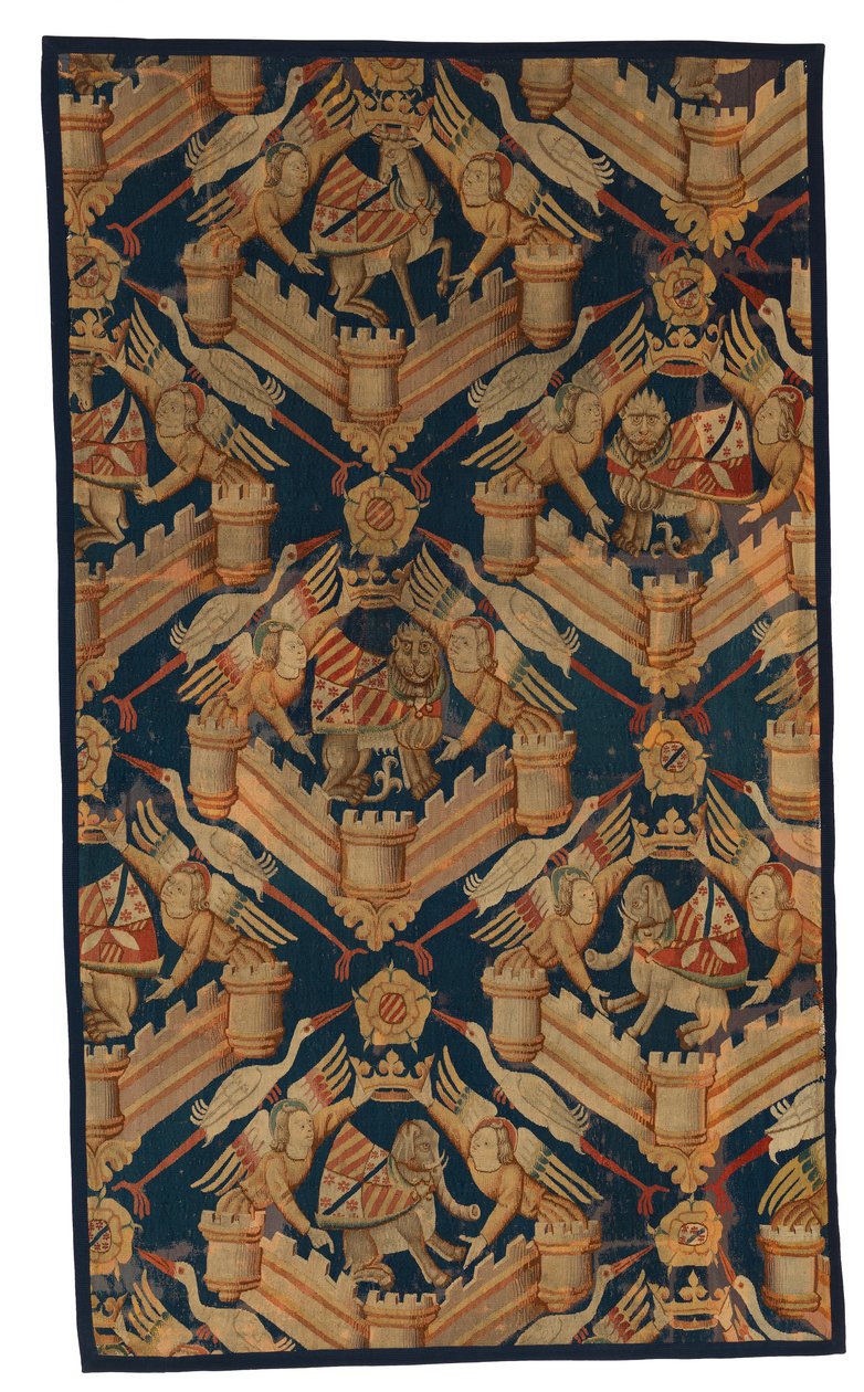 Fragment eines heraldischen Wandteppichs, Darstellung der Wappen von Beaufort, Turenne und Comminges, hergestellt in Paris oder Arras von French School