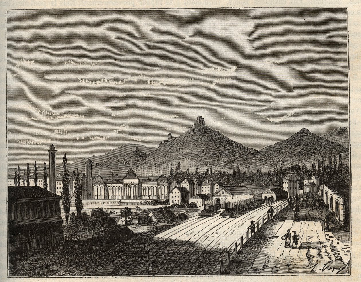 Frankreich, Elsass, Bas-Rhin (67), Saverne: Ufer der Zorn, das alte Schloss Haut Barr, erbaut auf den Felsen - Gravur in „France illustree: geography, history, statistical administration“ von V.A. Malt-Brown. 1884 von French School