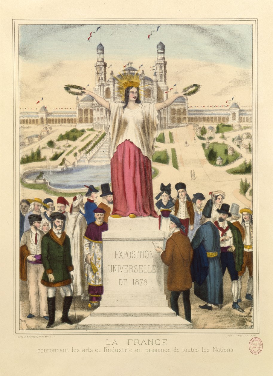 Frankreich krönt die Künste und die Industrie mit Lorbeerkränzen auf der Weltausstellung von 1878 in Paris von French School