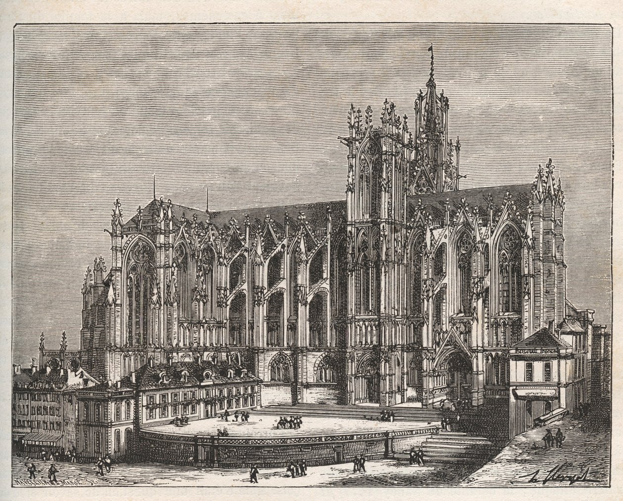 Frankreich, Lothringen, Moselle (57), Metz: Die Kathedrale Saint Etienne de Metz - Gravur in „La France illustrée: Geographie, Geschichte, Verwaltung, Statistik“ von V.-A. Malt-Brown. 1884 von French School
