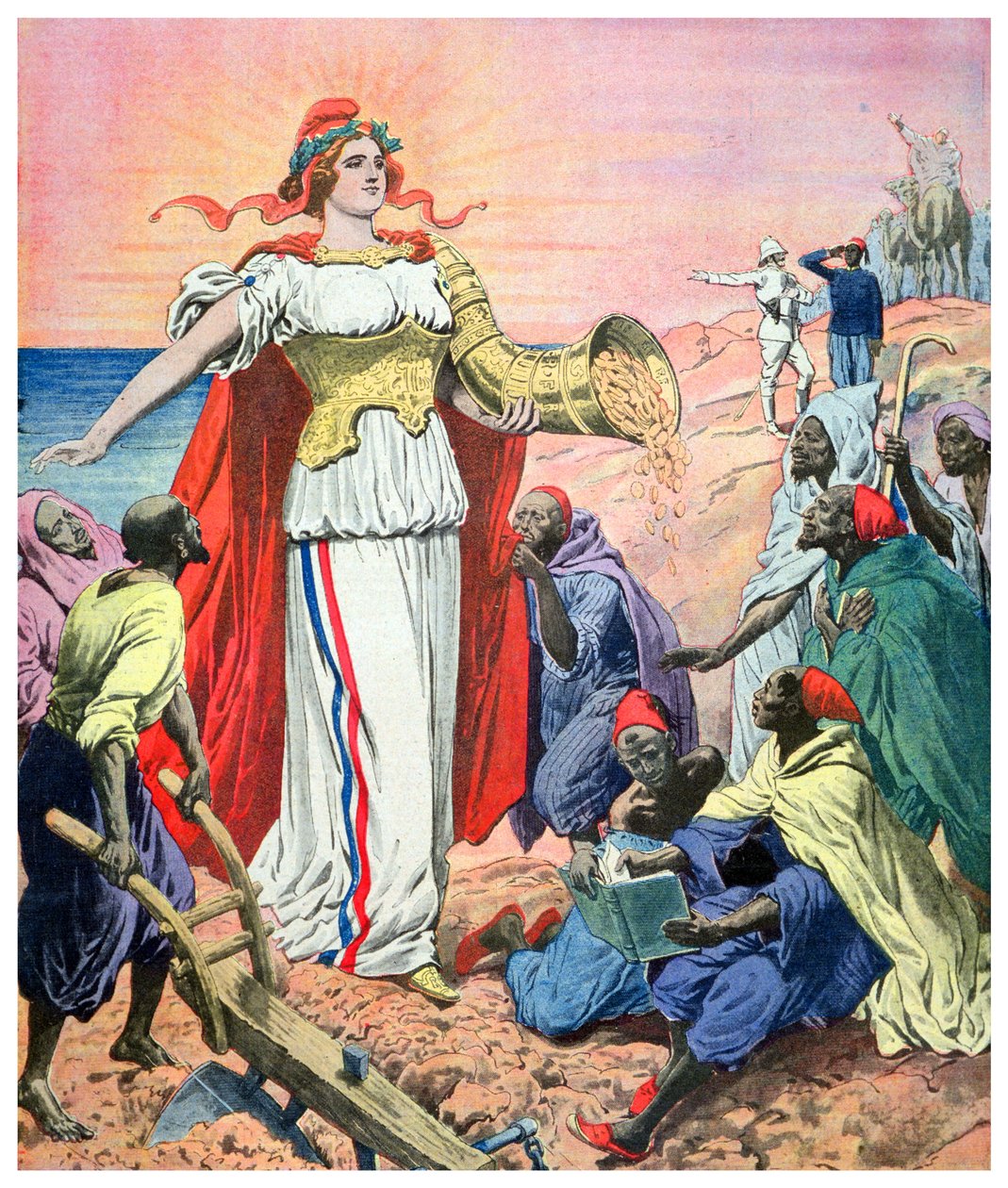 Frankreich als Wohltäter des Reichtums für das Volk von Marokko von French School