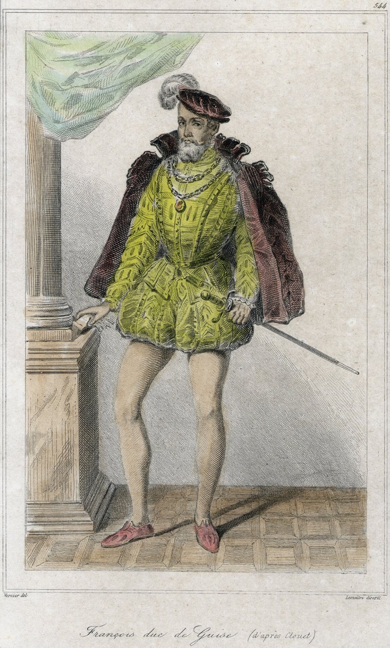 François I. von Lothringen, 2. Herzog von Guise (1519-1563). Er begann den ersten Religionskrieg durch das Massaker von Wassy (Vassy) (1562). Gravur 19. Jahrhundert. von French School