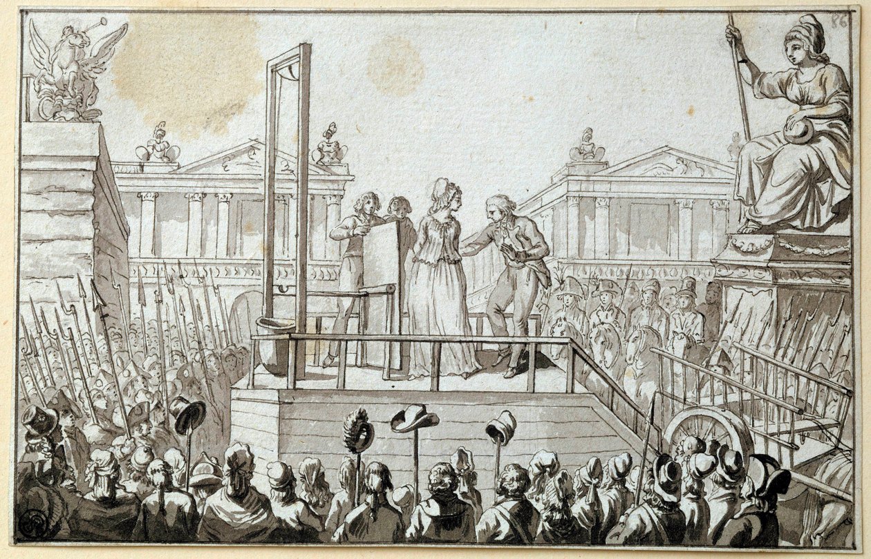 Französische Revolution: Königin Marie-Antoinette (1755-1793) auf dem Schafott im Oktober 1793. Zeichnung mit anonymer schwarzer Tinte. 1793. Paris, Louvre Museum von French School