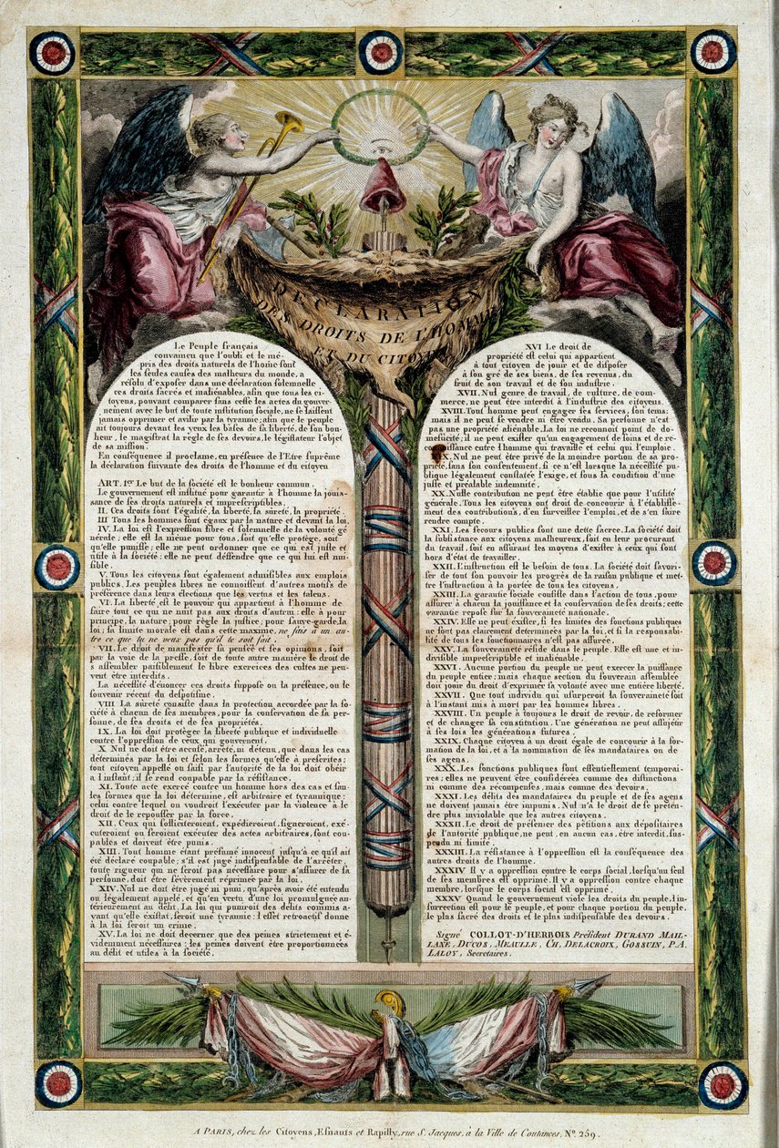Französische Revolution: Plakat der Erklärung der Menschenrechte von French School
