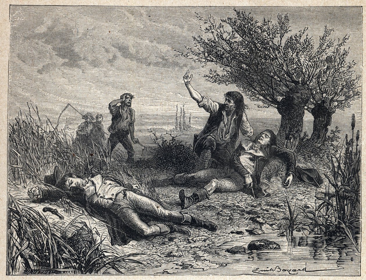 Französische Revolution: Selbstmord durch Vergiftung der Politiker François Buzot (1760-1794) und Jérôme Pétion de Villeneuve (1759-1794) von French School