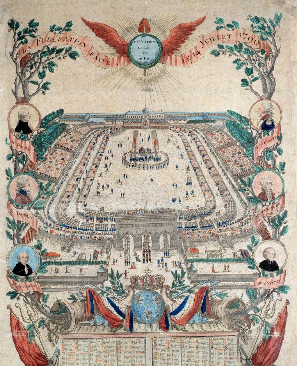 Französische Revolution: Ansicht des Festes der Nationalen Föderation am 14.07.1790 auf dem Marsfeld. Gravur von 1790. Paris, Nationalarchiv von French School