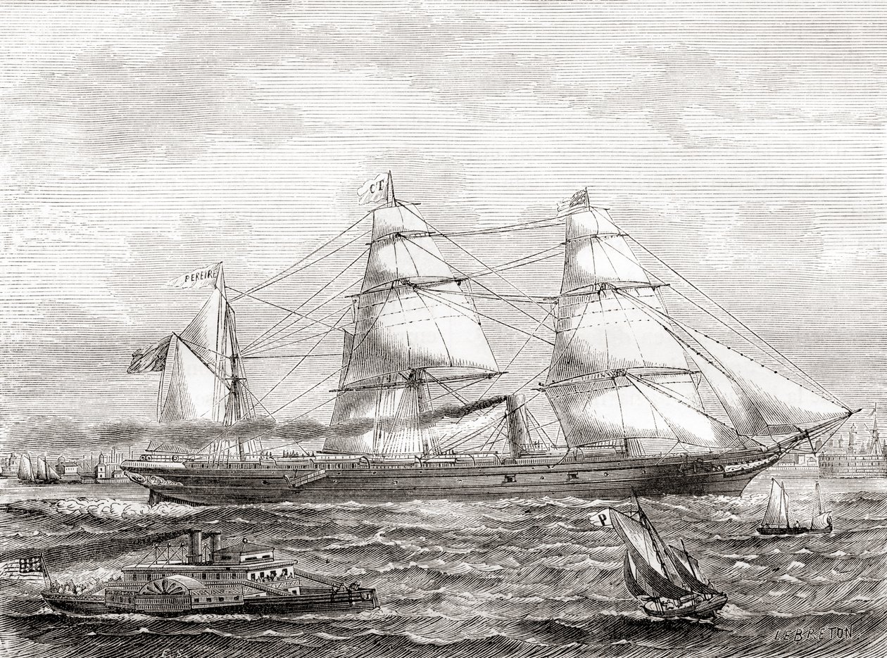 Französischer dampfbetriebener transatlantischer Liner Pereire (1866-1888), aus Les Merveilles de la Science, veröffentlicht 1870 von French School