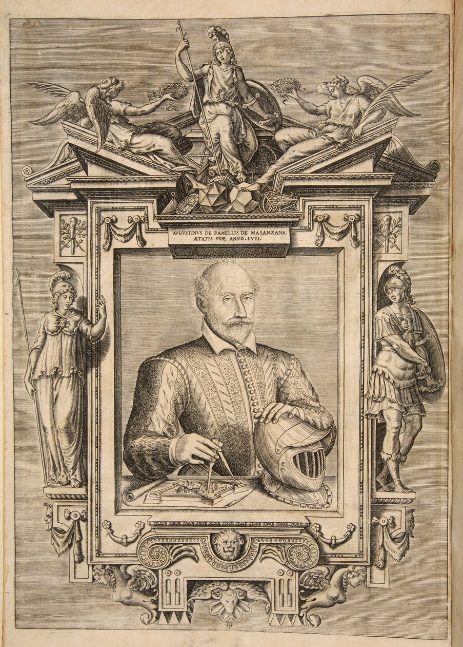 Frontispiz, aus Le Diverse Et Artificiose Machine Del Capitano Agostino Ramelli, veröffentlicht 1588 von French School