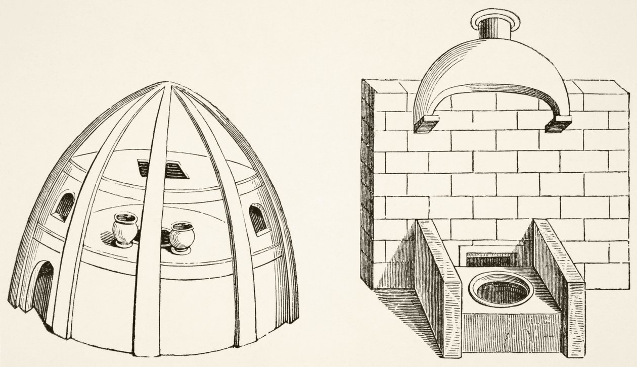 Öfen, wie sie von Wissenschaftlern und Alchemisten im Mittelalter verwendet wurden, aus Wissenschaft und Literatur im Mittelalter von Paul Lacroix (1806-84), veröffentlicht in London 1878 von French School