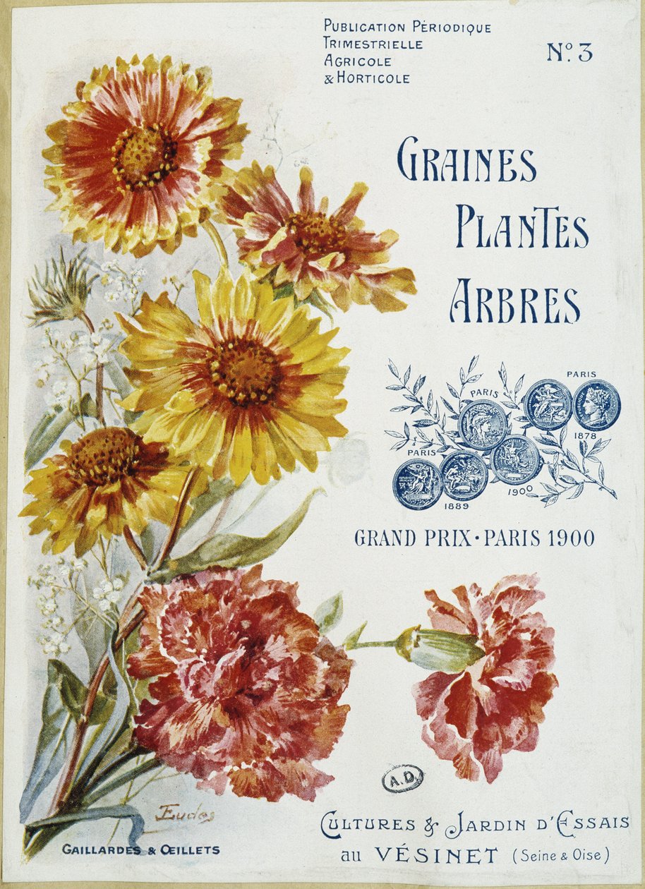 Gaillardes und Nelken - Titelblatt der Zeitschrift „Samen Pflanzen Bäume“, Nr. 3 von French School