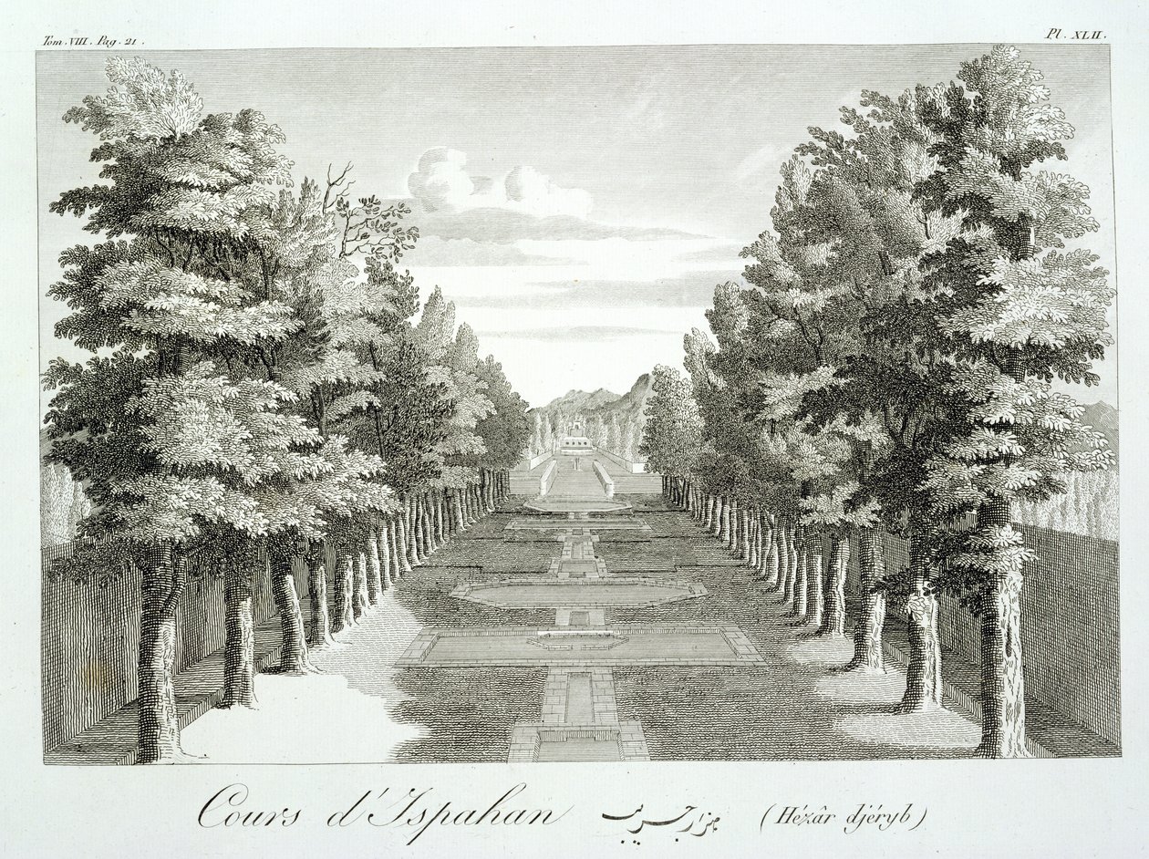 Gärten in Tshehar-Bagh, Isfahan, aus Voyages du Chevalier Chardin en Perse, et autres Lieux de l