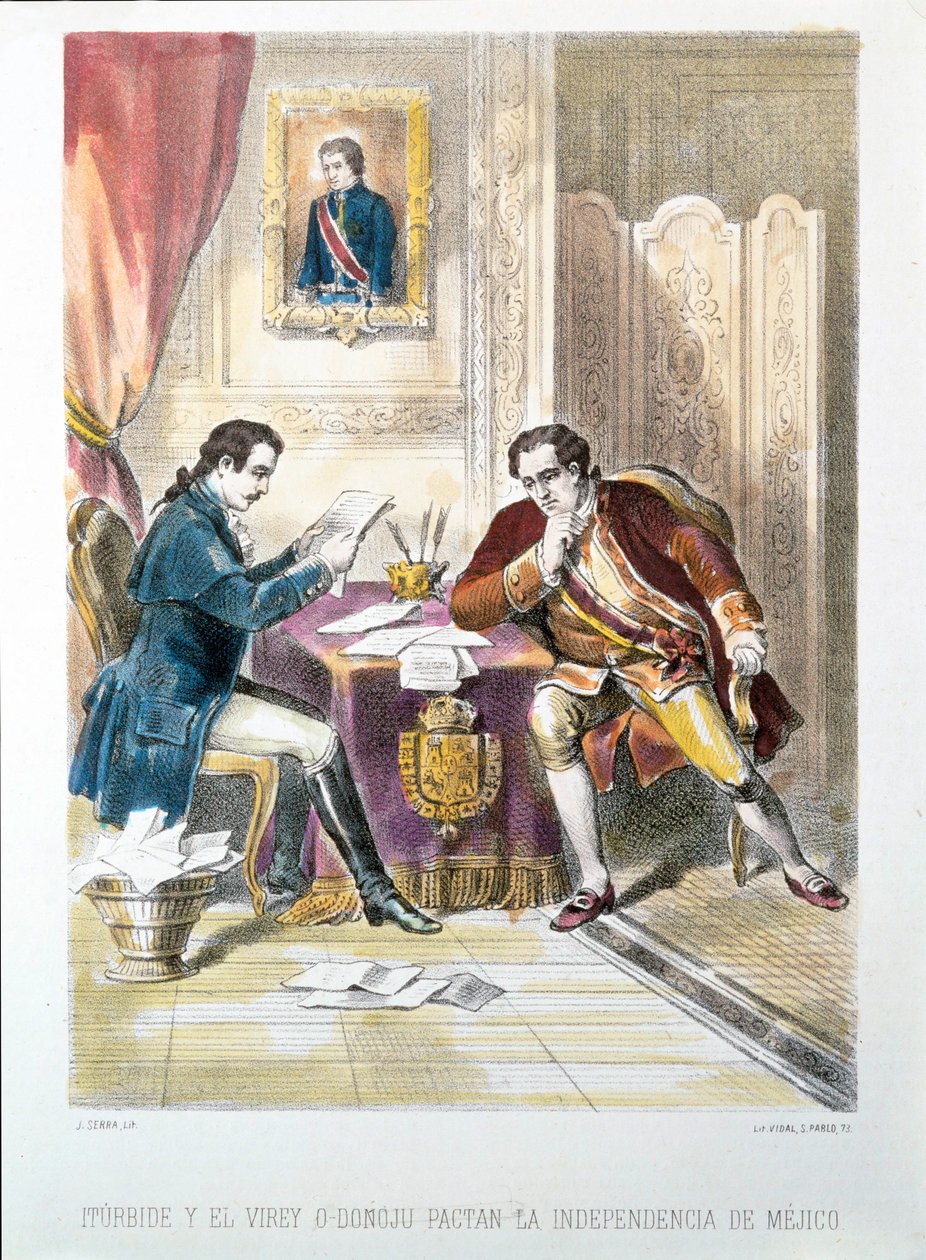 General Augustin de Iturbide, später kurzzeitig Kaiser Augustin I. von Mexiko, unterzeichnet die Unabhängigkeit Mexikos mit O