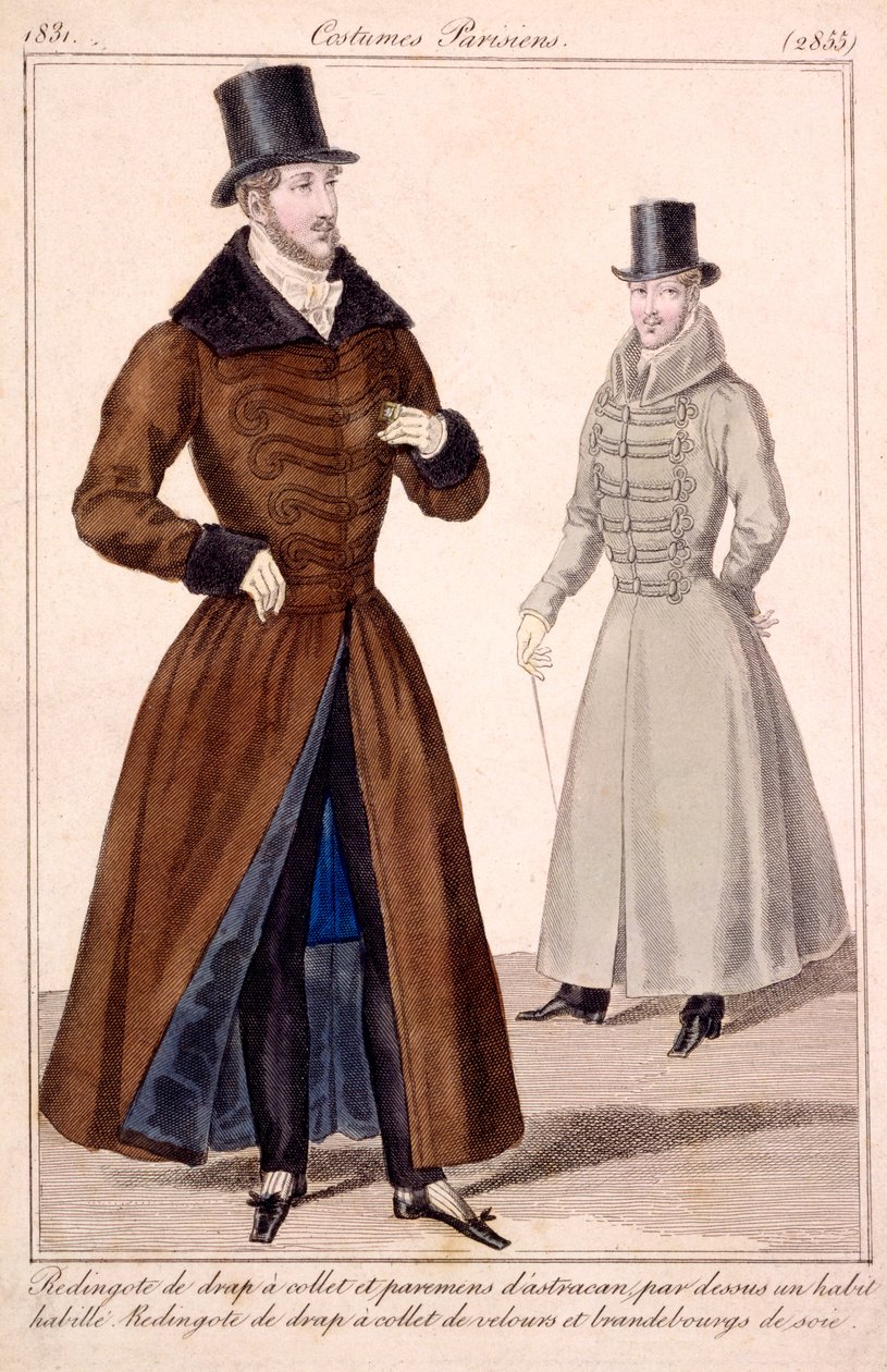 Wintermäntel für Herren, aus Costumes Parisiens 1779 von French School