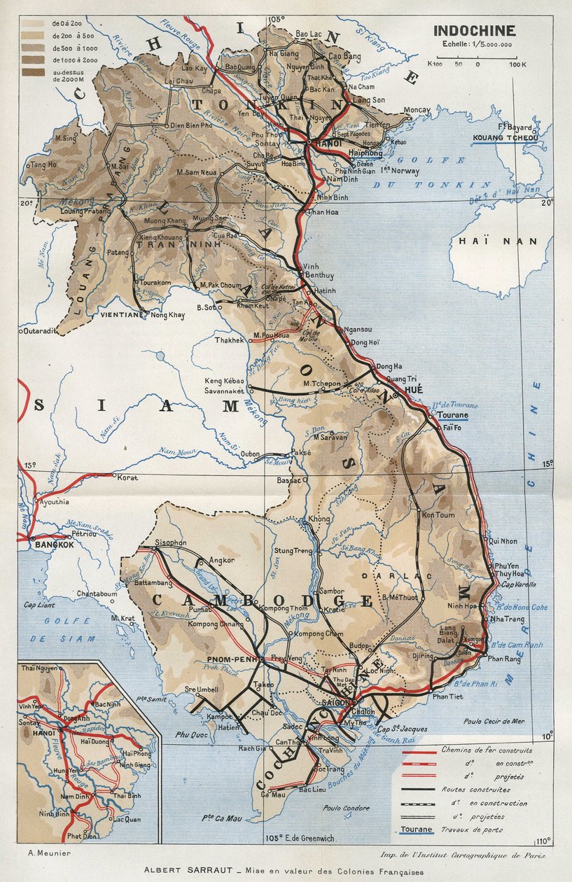 Geografische Karte von Indochina. In "La mise en valeur des colonies francaises", Albert Sarraut von French School
