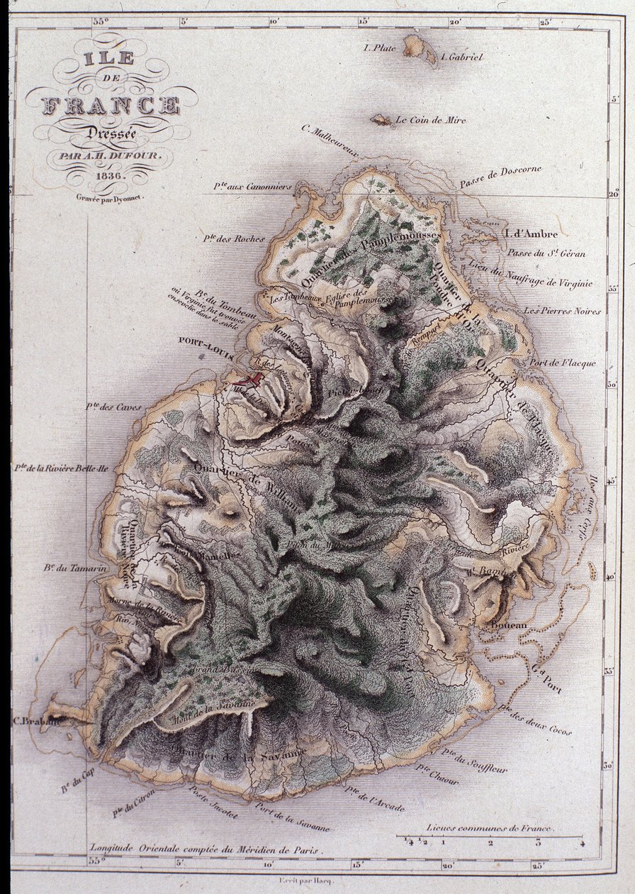 Geografische Karte von Mauritius (ehem. Ile de France) (Gravur) von French School