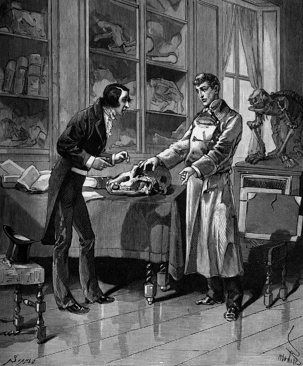 Georges Cuvier (1769-1832), französischer Naturforscher mit einem jungen Schüler. In „Histoire populaire des sciences, inventions et discoveries from the first centuries to the present day“ von Bitard Adolphe 1880. von French School