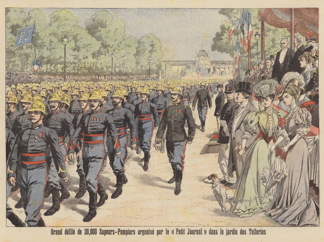 Große Parade von 20.000 Feuerwehrleuten durch den Jardin des Tuileries in Paris von French School