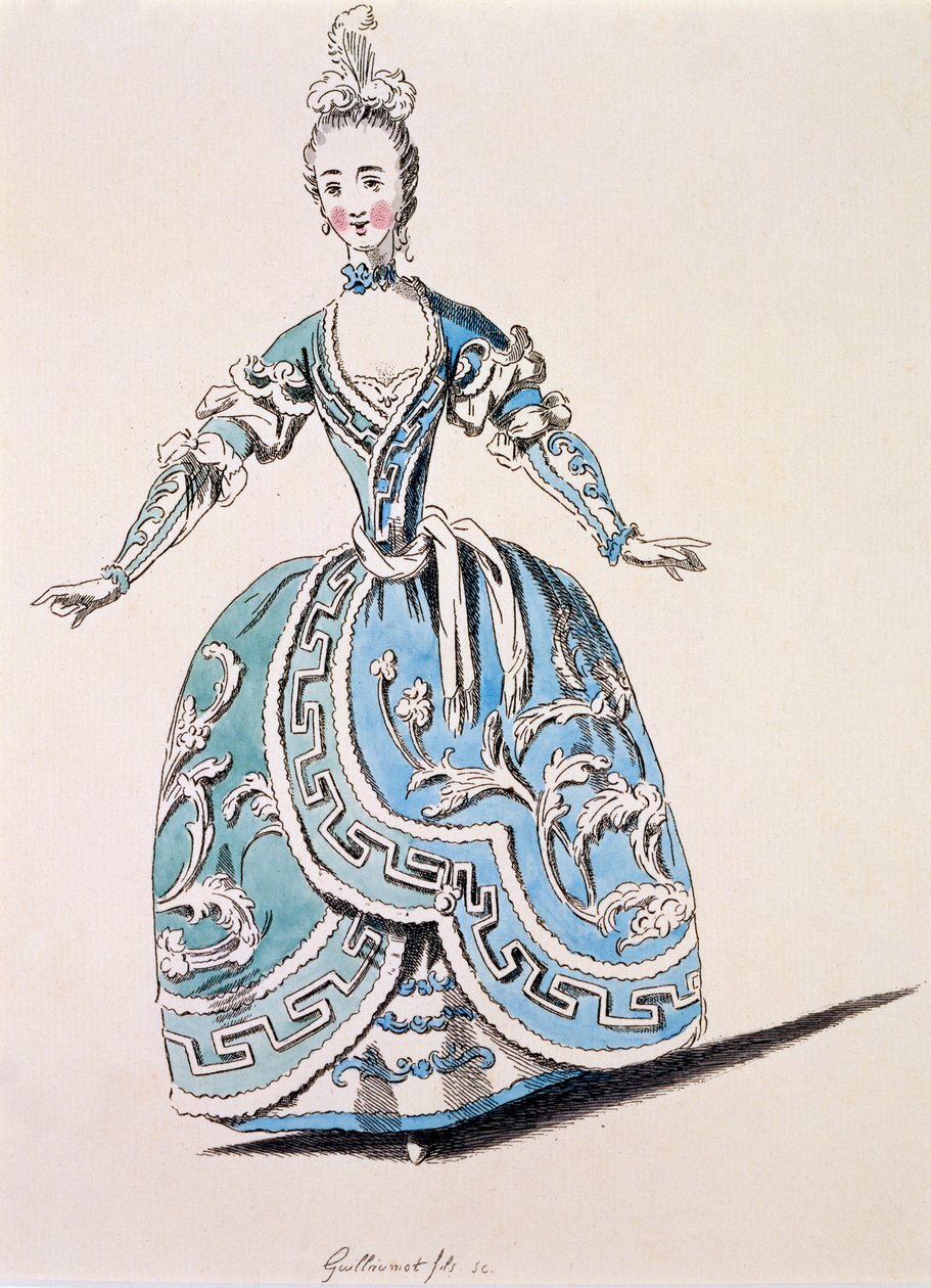 Griechisches Kostüm für den Chor in Scanderbeg, Faksimile von A. Guillaumot fils, 1763 (handkolorierter Stich) von French School