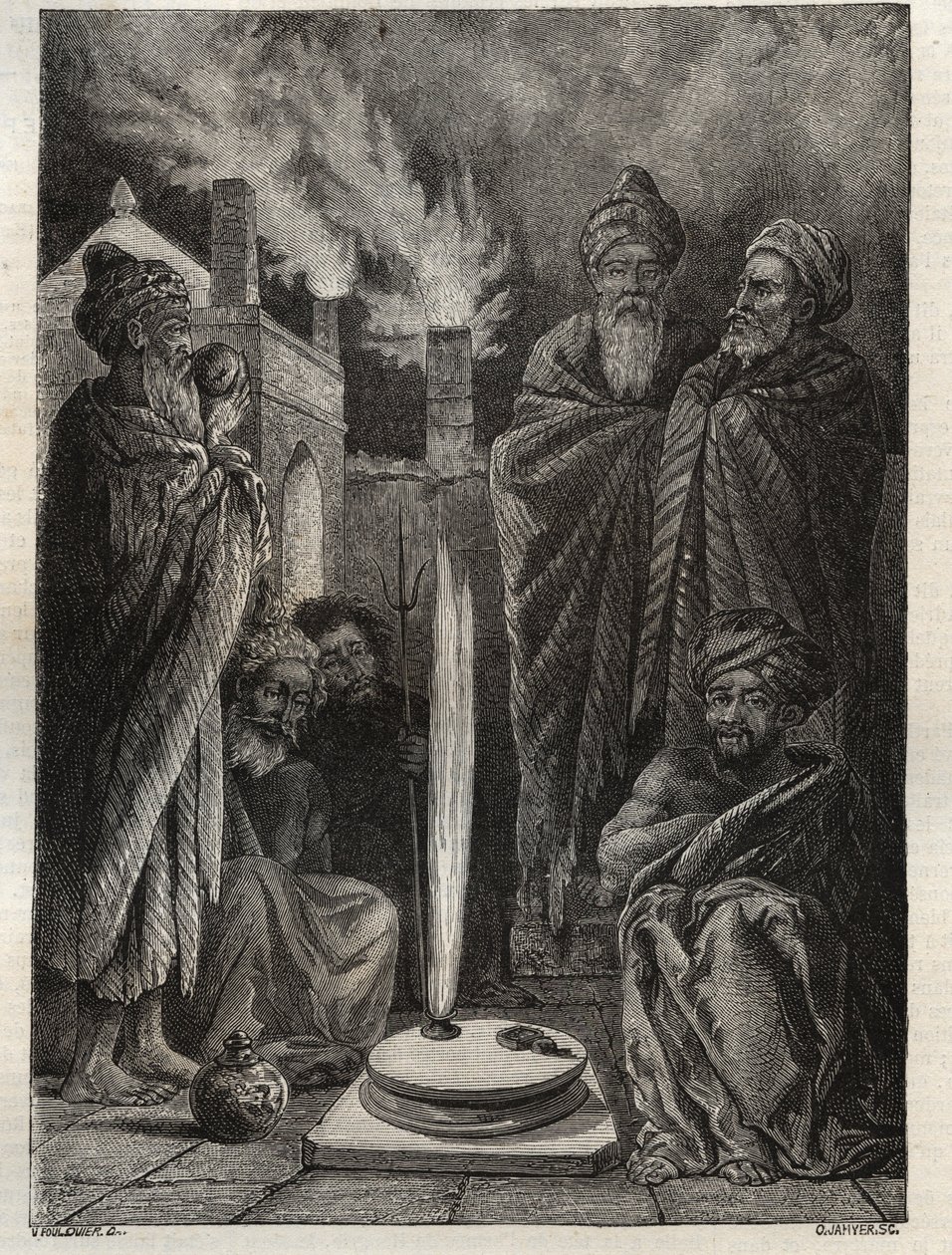 Guebre (oder Zoroastrier) bei Baku (Baku, Aserbaidschan) - Feueranbeter - Neue Nationale Enzyklopädie von Maurice La Charest - 1870 von French School