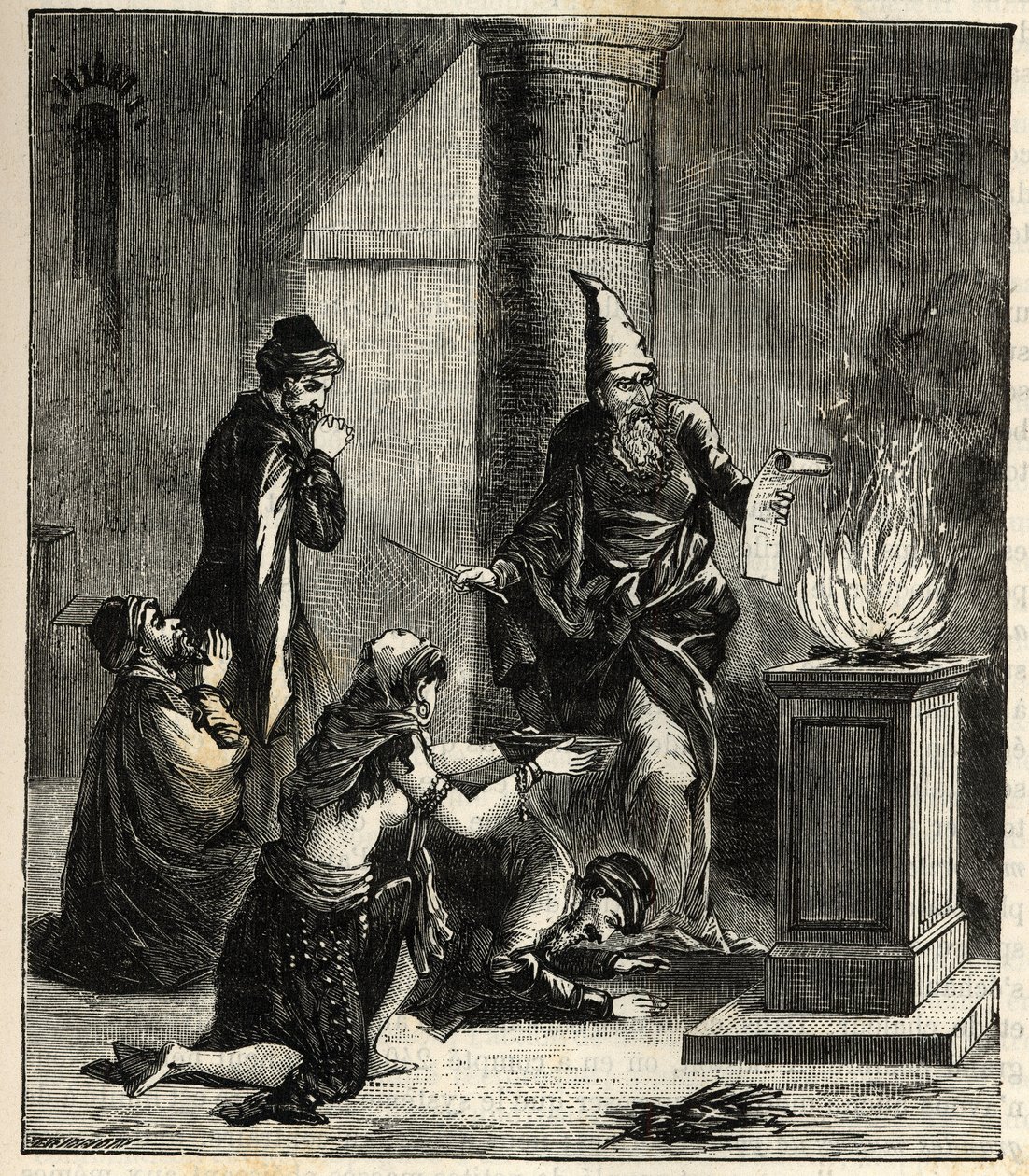 Guebres (oder Zoroastrier) - Feueranbeter - Gravur in „Sciences à la portée de tous - Physik und Chemie für alle“ von Alexis Clerc. Spätes 19. Jahrhundert. Private Sammlung von French School