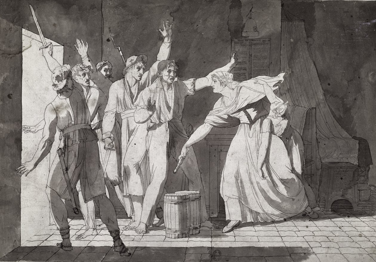 Heldentum einer Frau, die sich Vendée-Räubern stellt, nachdem sie die Kontrolle über Saint-Mithier erlangt hat, 1793 von French School
