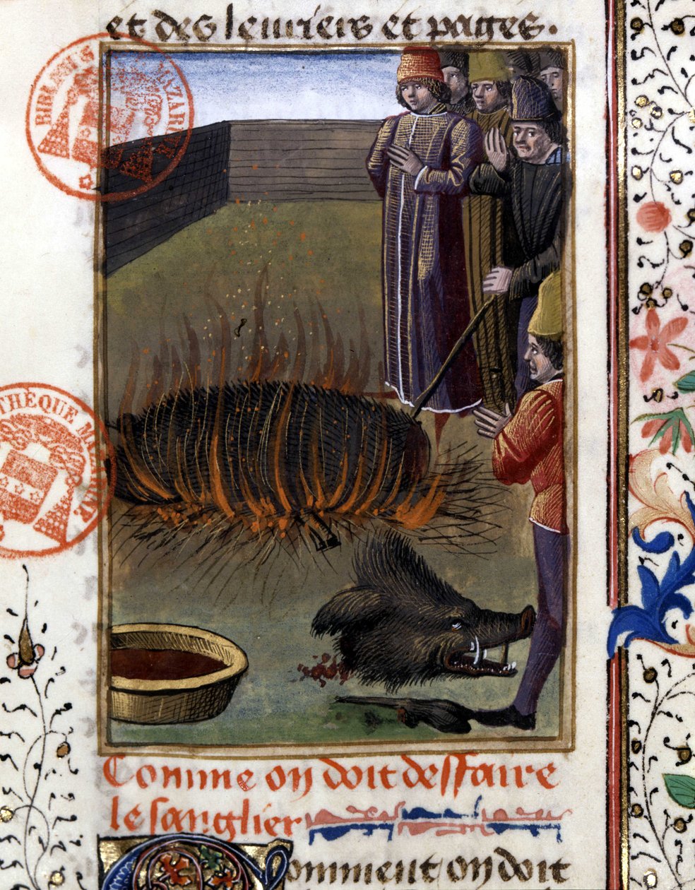 Wie man ein Wildschwein zerlegt - in „Jagd Buch von Gaston Phoebus, Graf von Foix, Herr von Béarn“ von French School