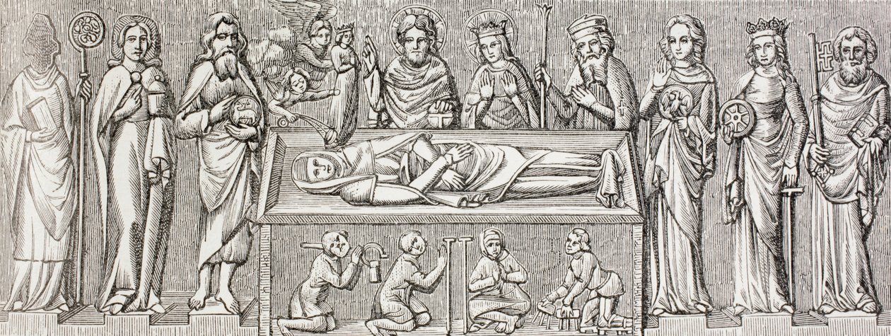 Illustration nach dem Basrelief auf dem Grab von Elisabeth von Ungarn, aus 