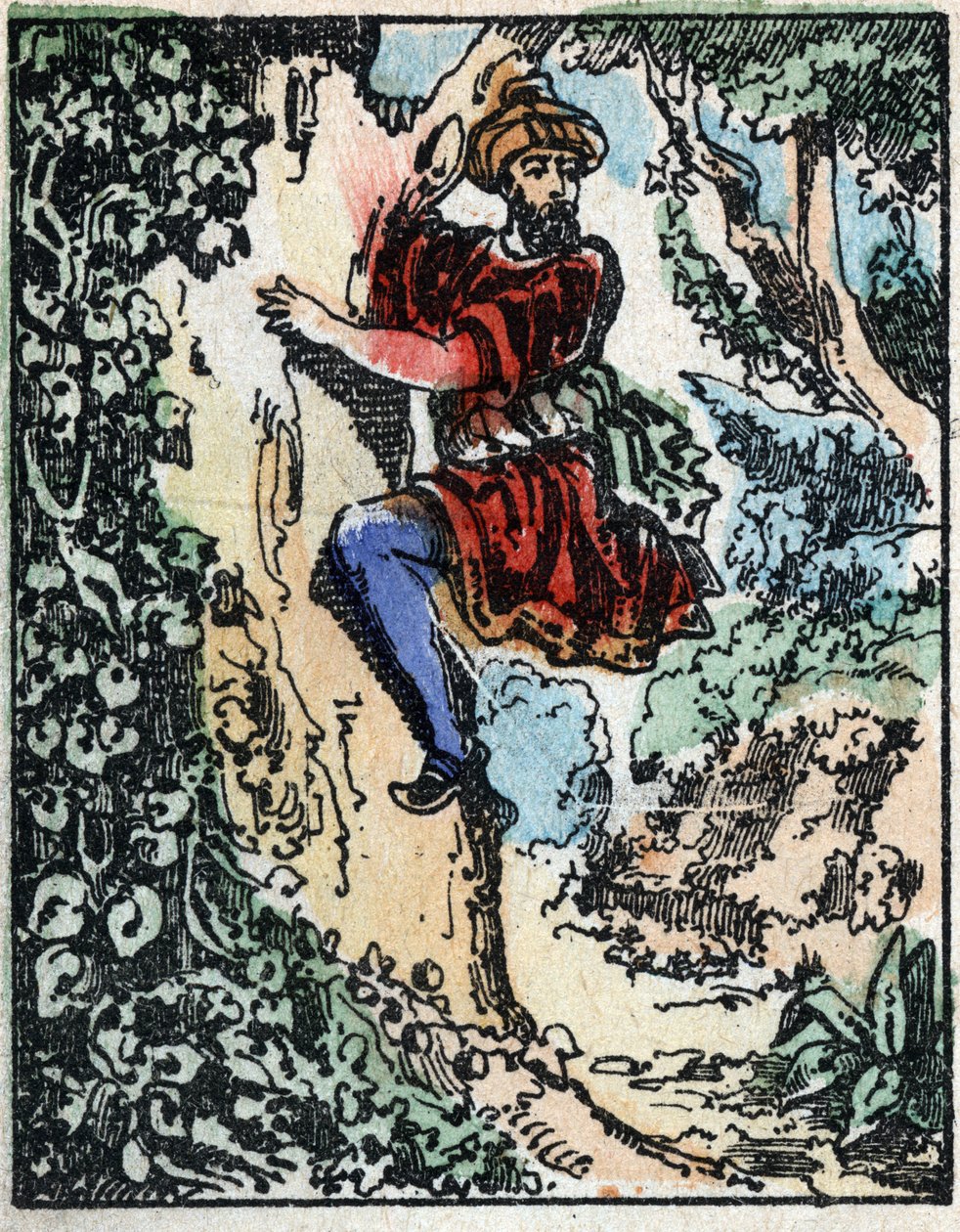 Illustration für die Märchen aus Tausendundeiner Nacht. Ali-Baba. Holzstich von Imaging Pellerin - Epinal, Ende des 19. Jahrhunderts von French School