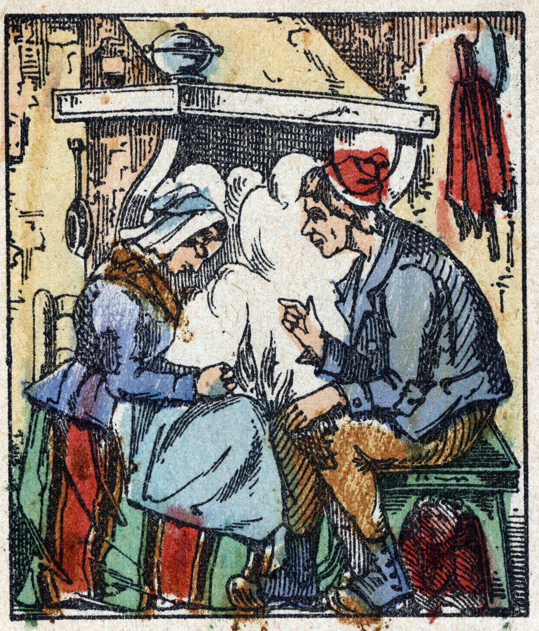 Illustration des Märchens „Der kleine Däumling“ von Charles Perrault. Holzstich aus Imaging Pellerin - Epinal, sp. 19. Jahrhundert. von French School
