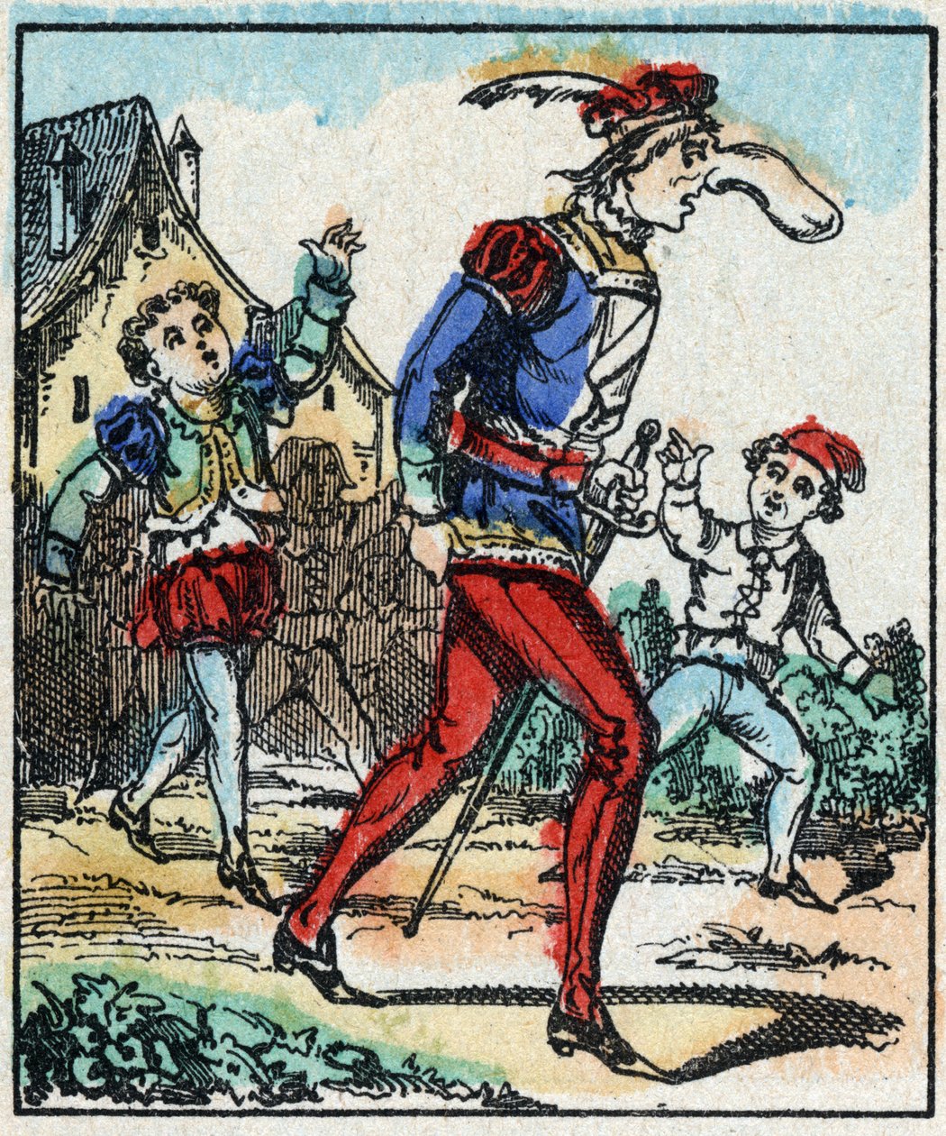 Illustration des Märchens „Die Abenteuer von Grand Flandrin“ Holzgravur von Imaging Pellerin - Epinal, sp. 19. Jahrhundert. von French School