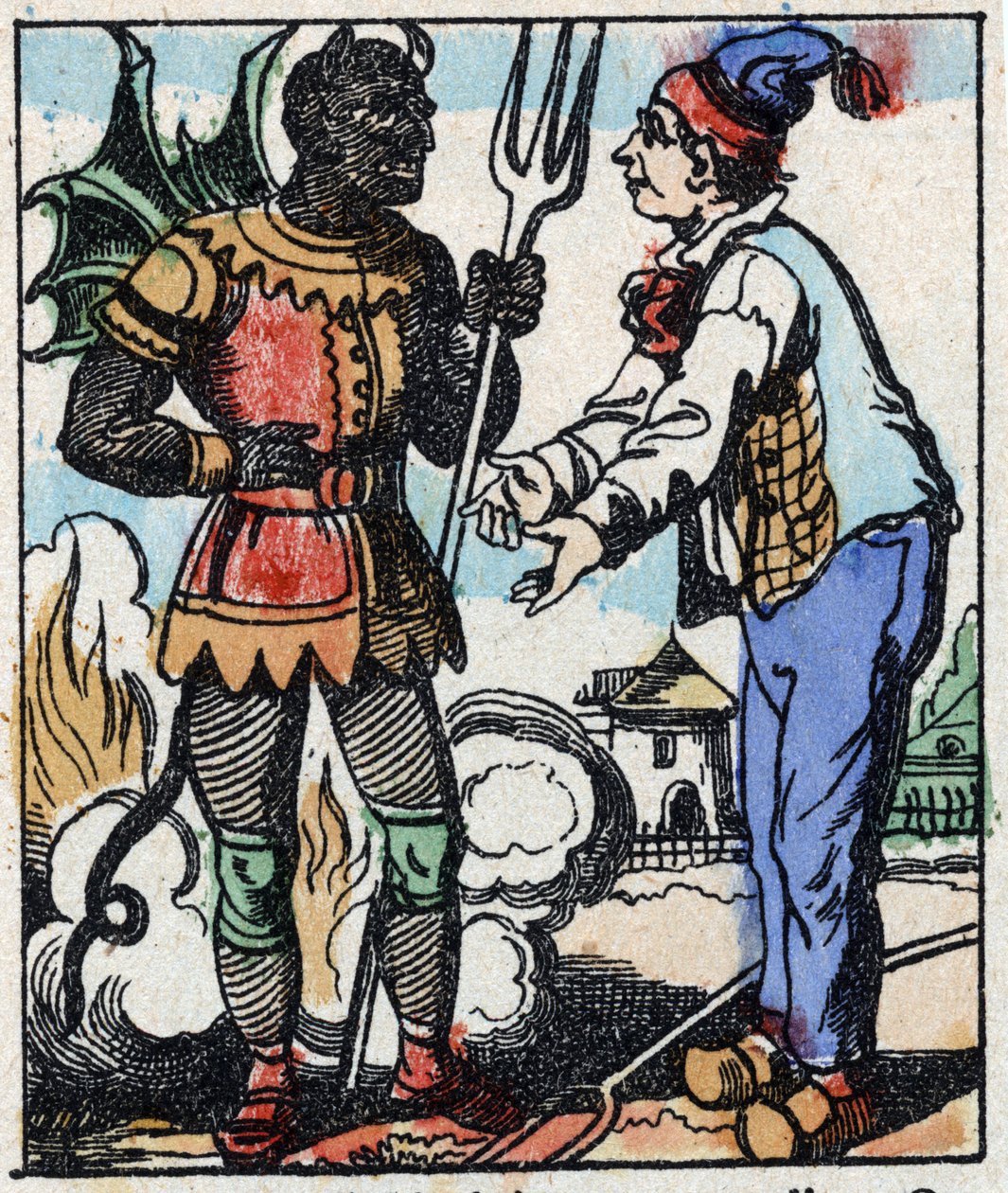 Illustration des Märchens „Die Gabel des Teufels“. Holzschnitt von Imaging Pellerin - Epinal, sp. Ende des 19. Jahrhunderts von French School