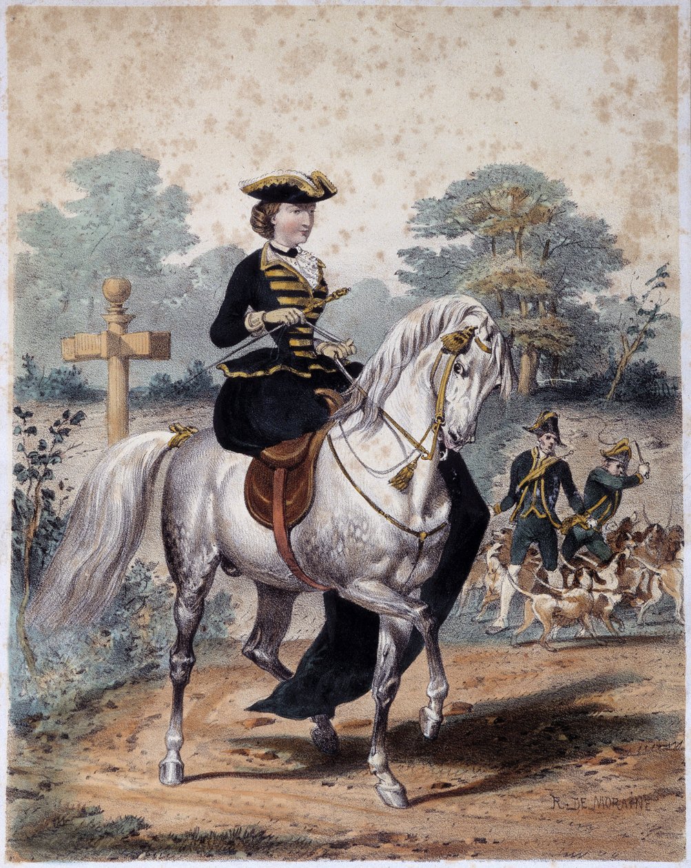 Kaiserin Eugenie in Jagdkleidung. Anonyme Gravur, ca. 1860 von French School