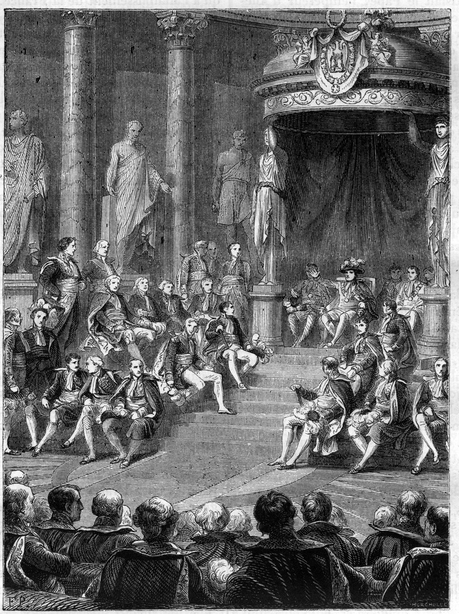 Imperiale Sitzung im Senat: Rede Napoleons über die Verfassung des neuen Königreichs Italien im Jahr 1805 von French School